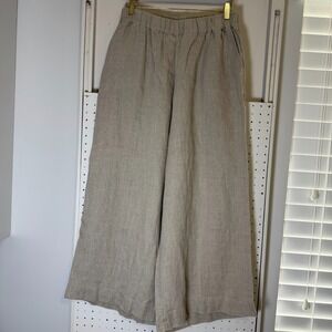 Manufacture de Lin Wide Leg‎ Palazzo Pants Women's XL Beige Linen Elastic Waist